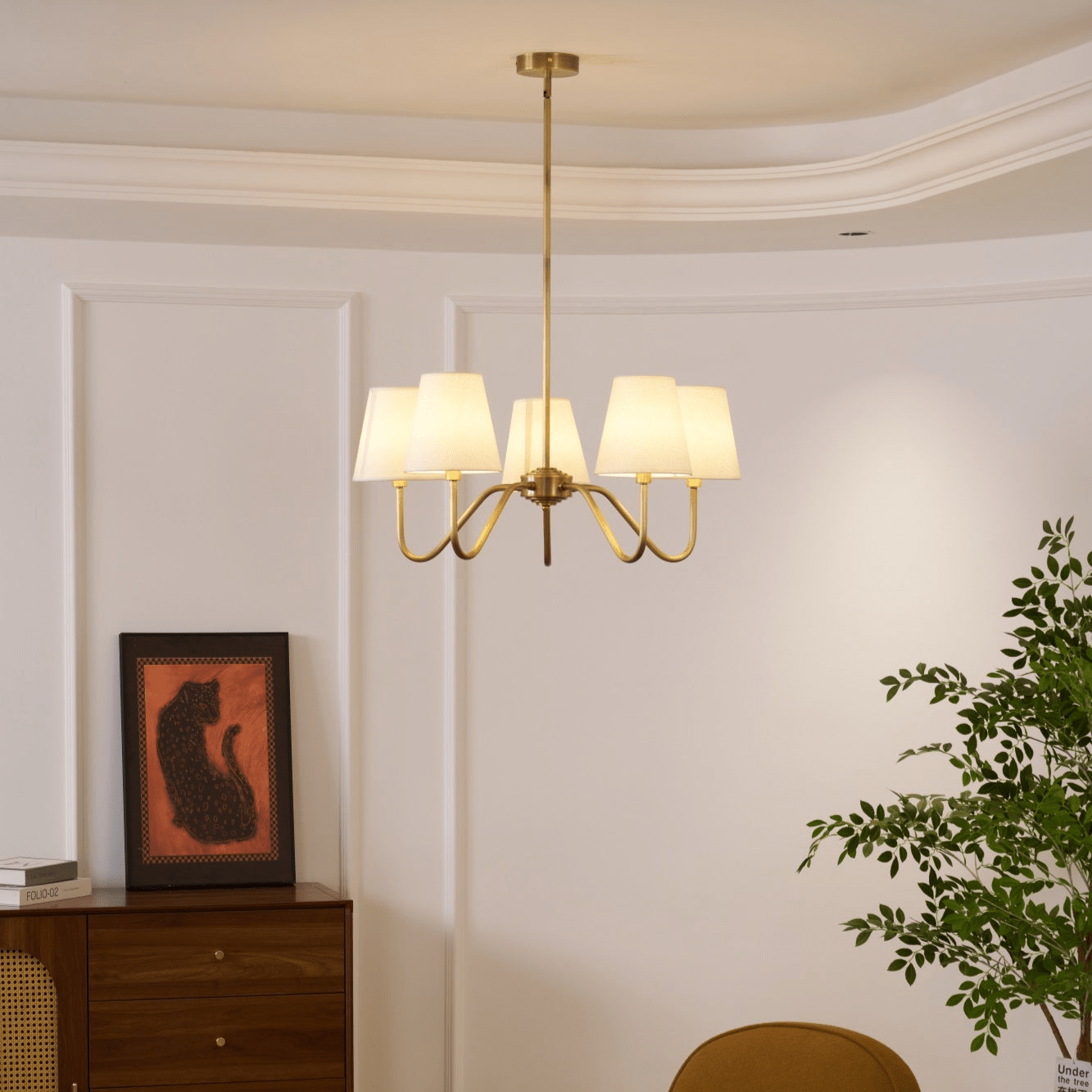 Opaluxe Brass Chandelier - Elegant Design with Adjustable Height & LED
