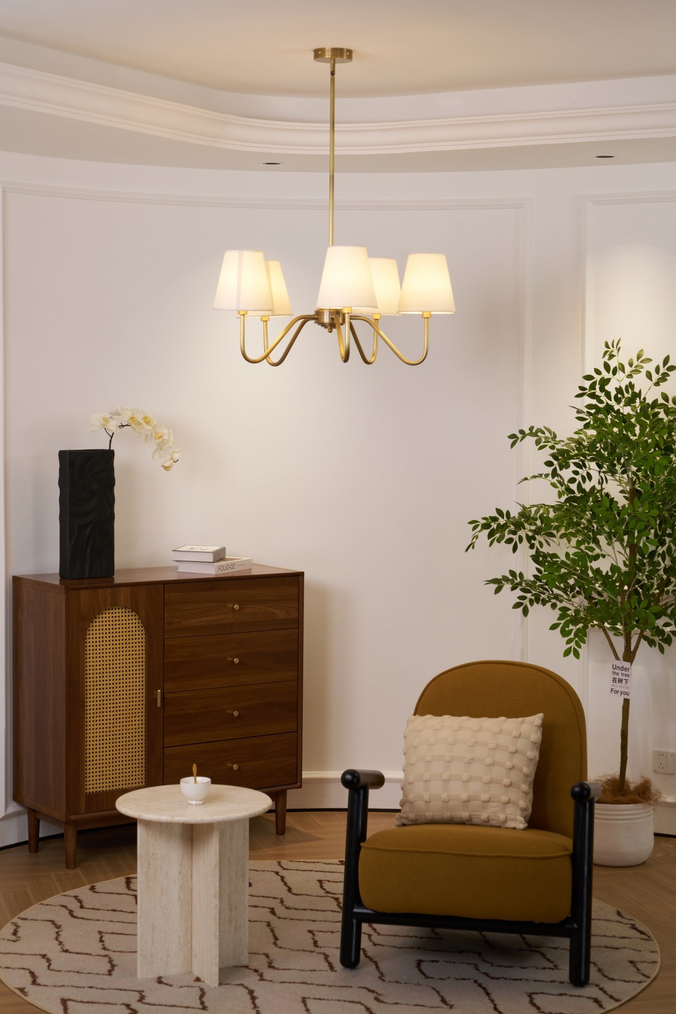 Opaluxe Brass Chandelier - Elegant Design with Adjustable Height & LED