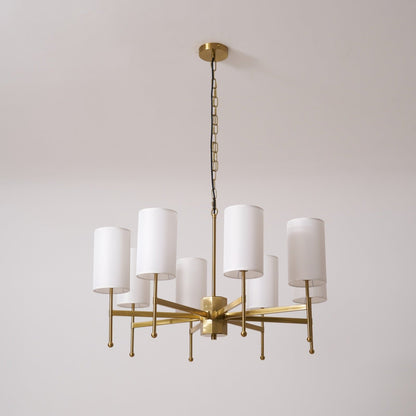 Brass Chandelier with Adjustable Height and Elegant Crystal Accents