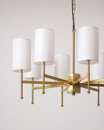 Brass Chandelier with Adjustable Height and Elegant Crystal Accents