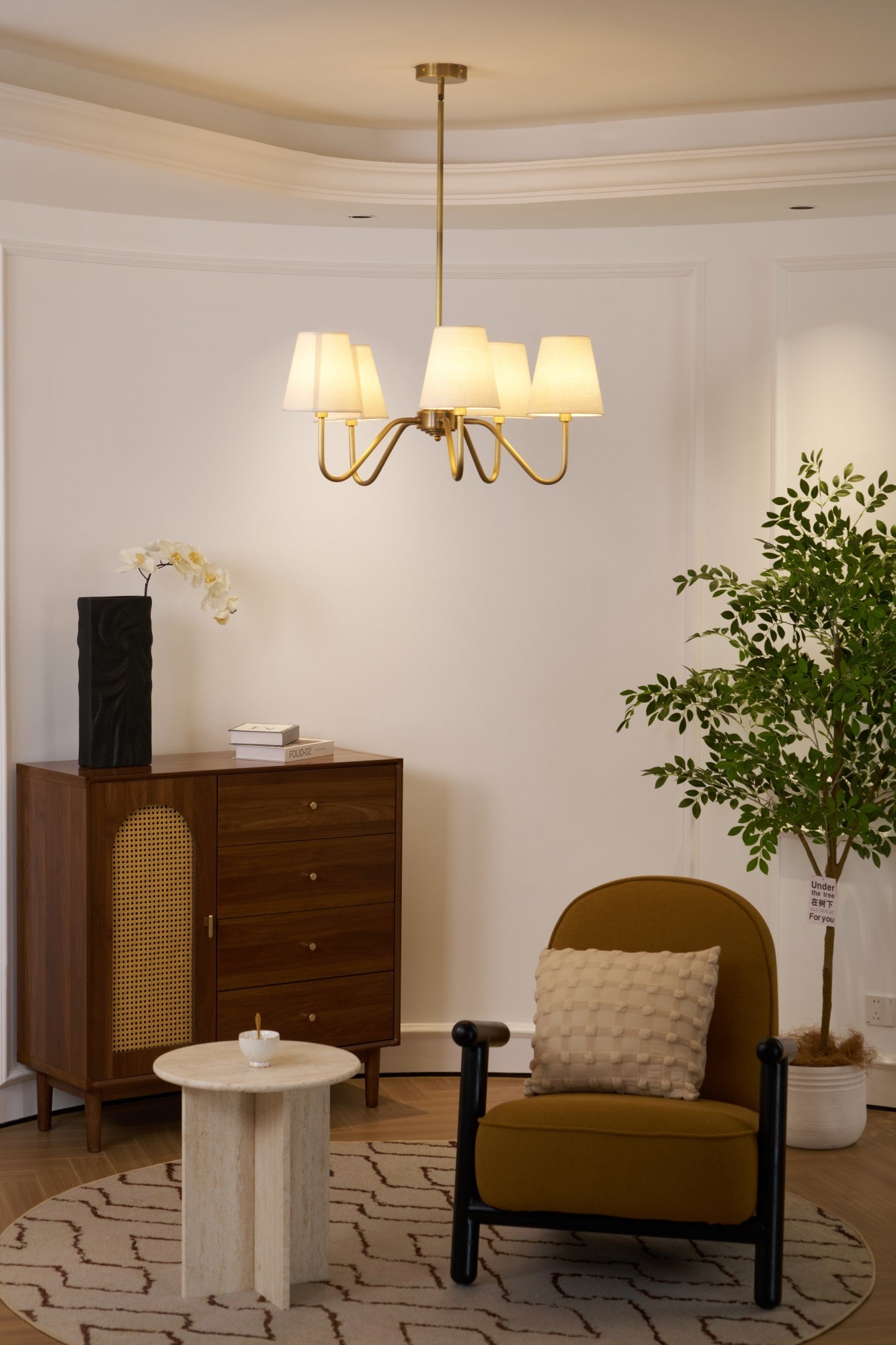 Opaluxe Brass Chandelier - Elegant Design with Adjustable Height & LED