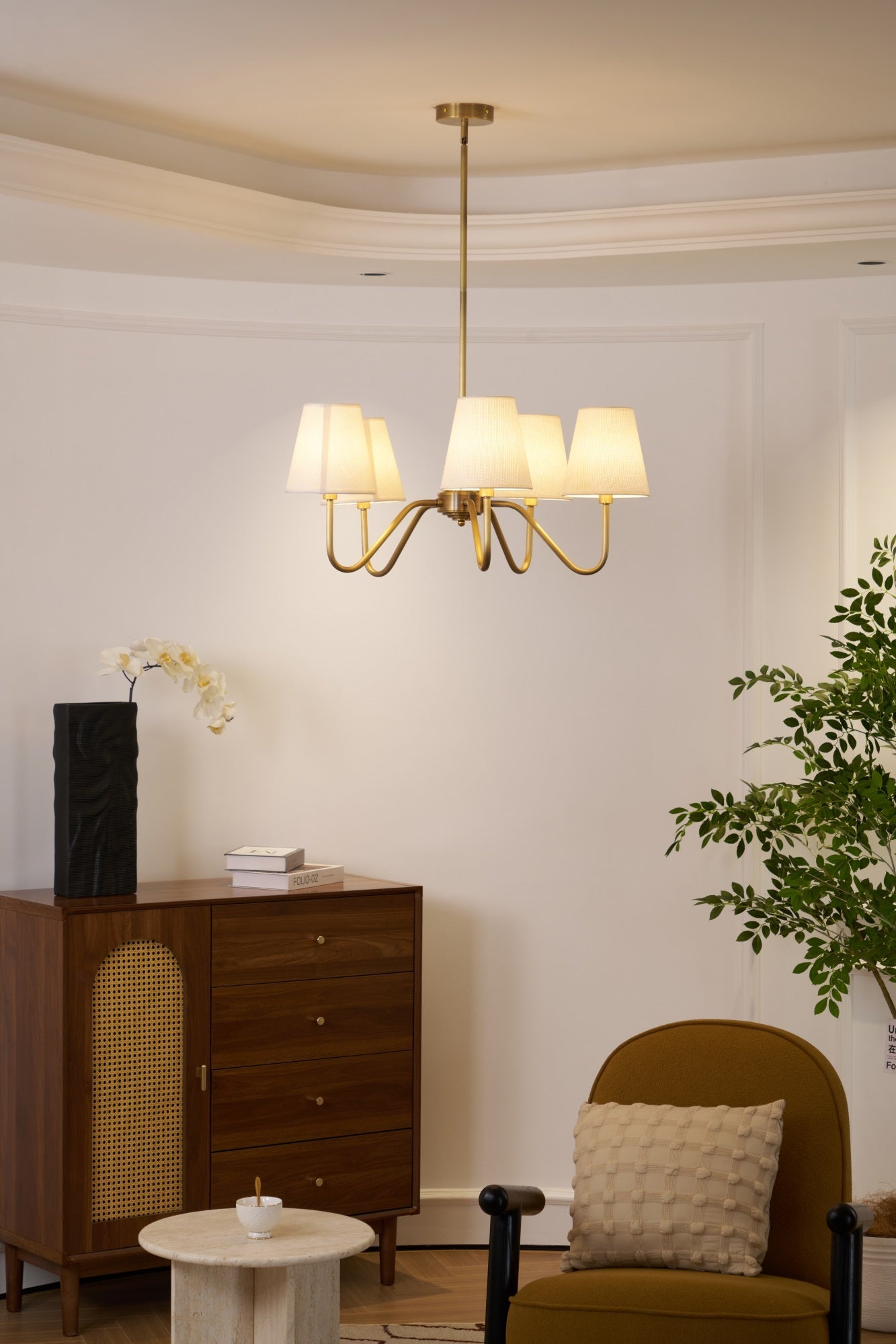Opaluxe Brass Chandelier - Elegant Design with Adjustable Height & LED