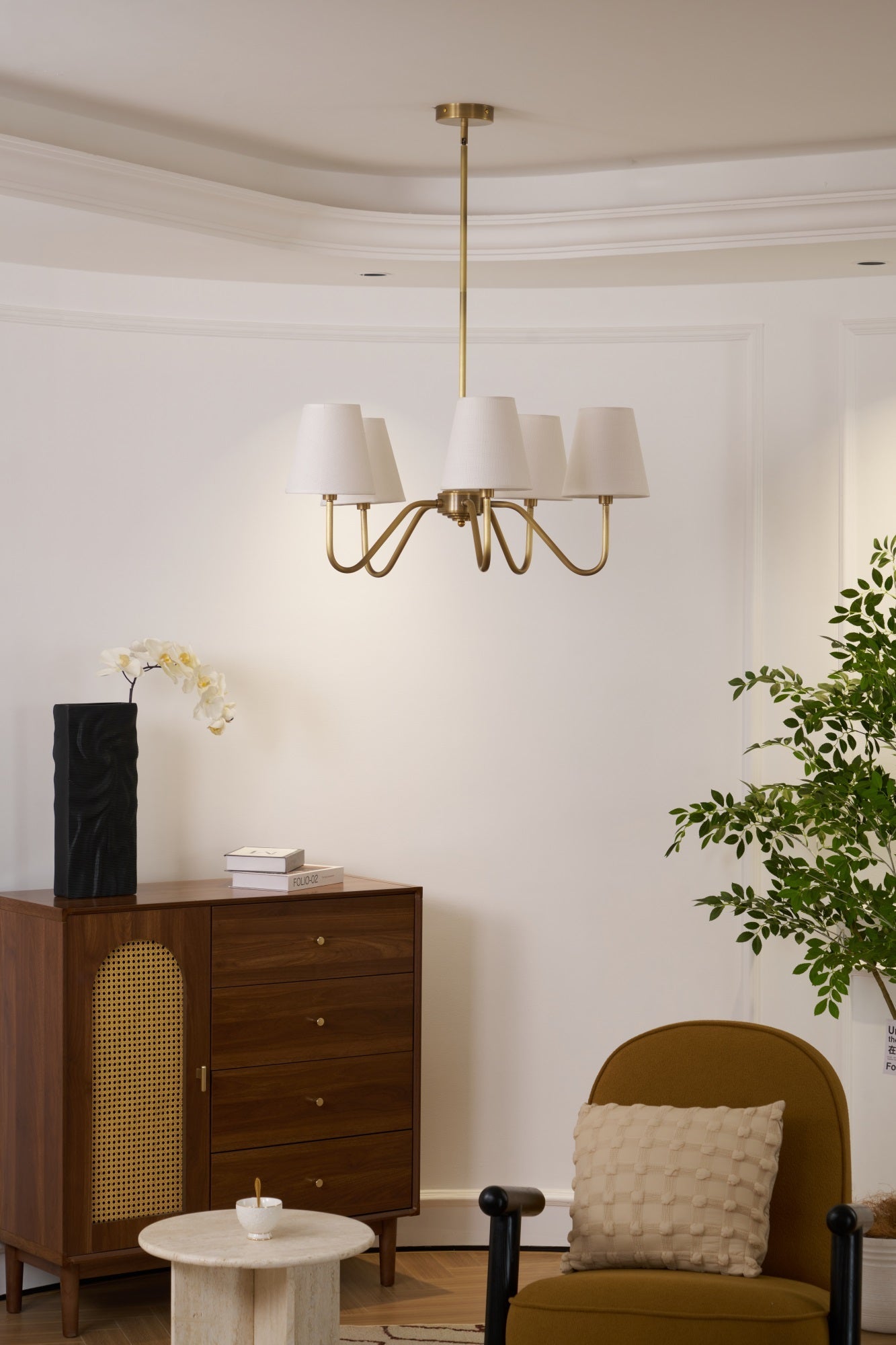 Opaluxe Brass Chandelier - Elegant Design with Adjustable Height & LED