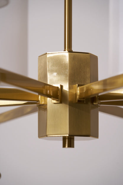 Brass Chandelier with Adjustable Height and Elegant Crystal Accents