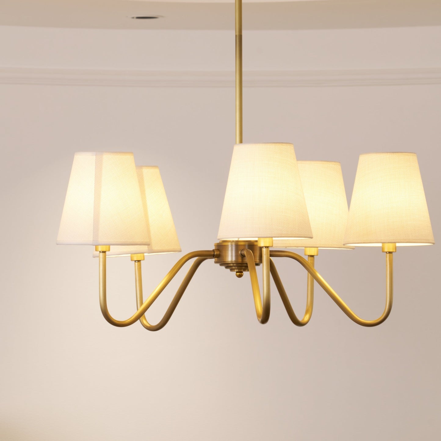 Opaluxe Brass Chandelier - Elegant Design with Adjustable Height & LED