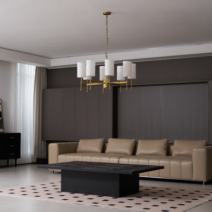 Brass Chandelier with Adjustable Height and Elegant Crystal Accents