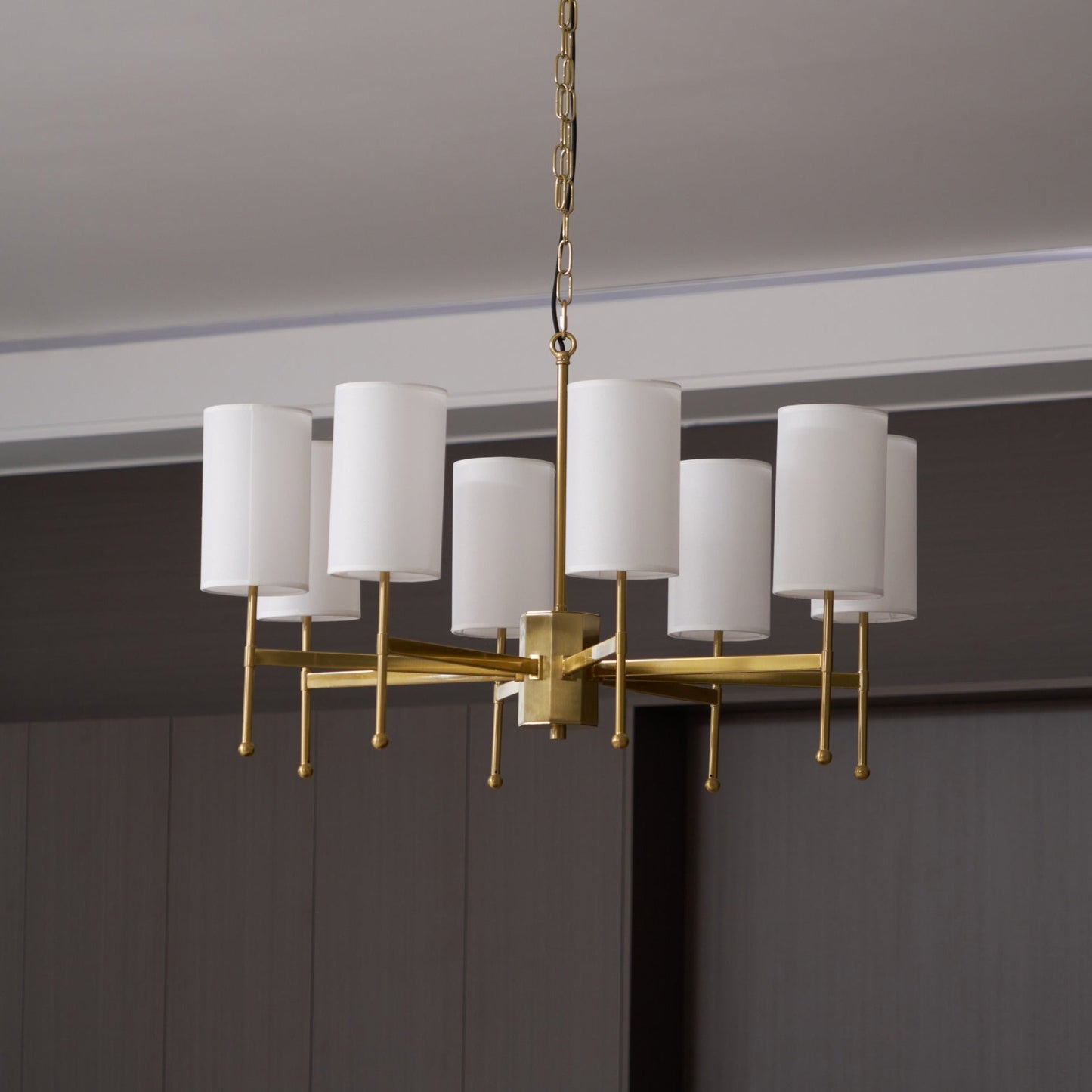 Brass Chandelier with Adjustable Height and Elegant Crystal Accents