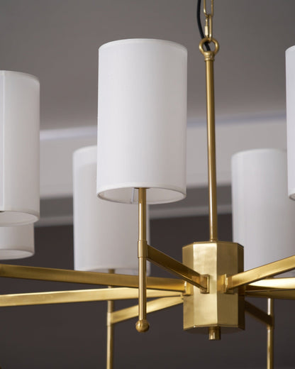 Brass Chandelier with Adjustable Height and Elegant Crystal Accents