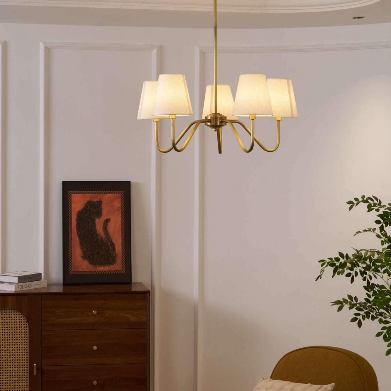 Opaluxe Brass Chandelier - Elegant Design with Adjustable Height & LED