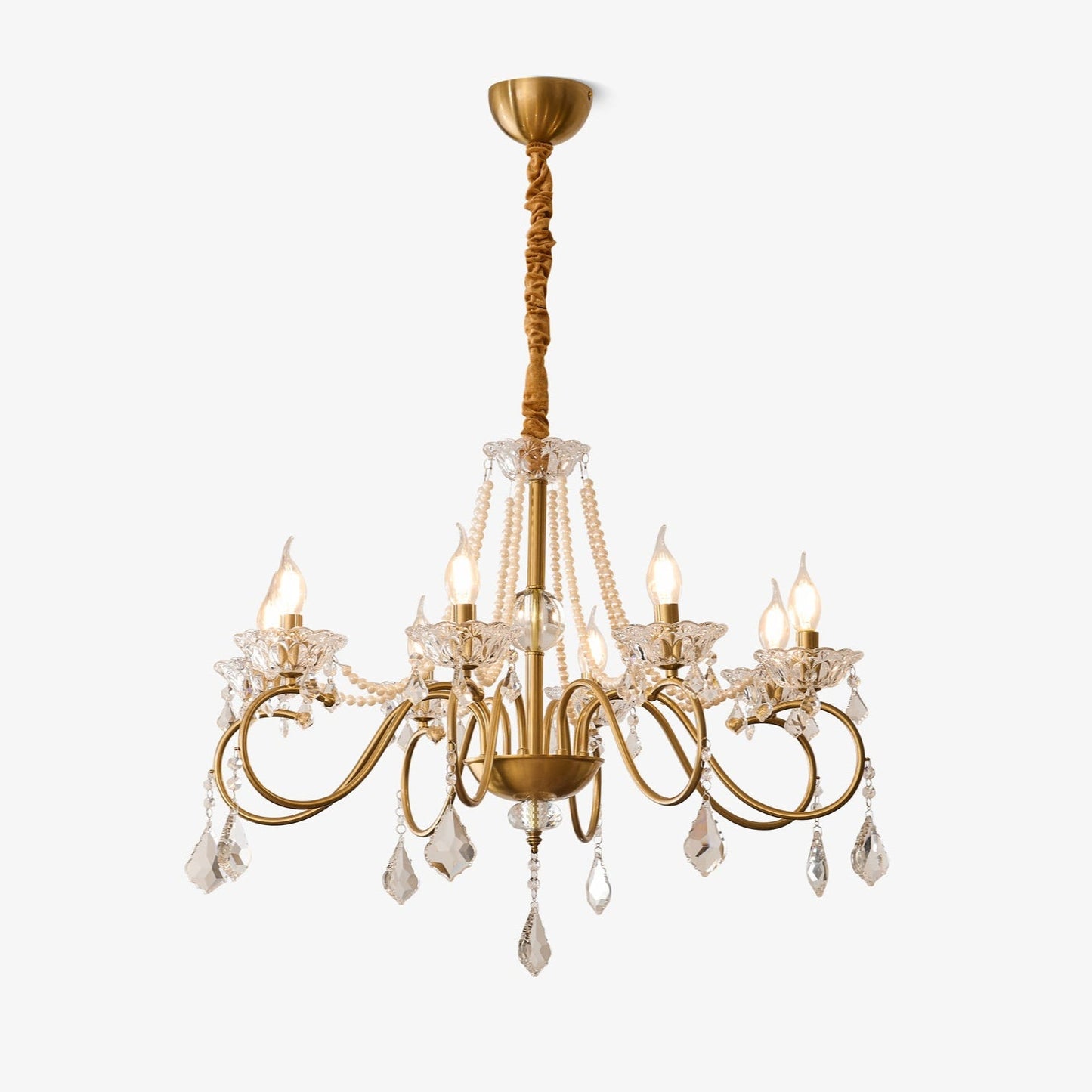 Opulent Pearl Crystal Chandelier - Elegant Design with Adjustable Heig