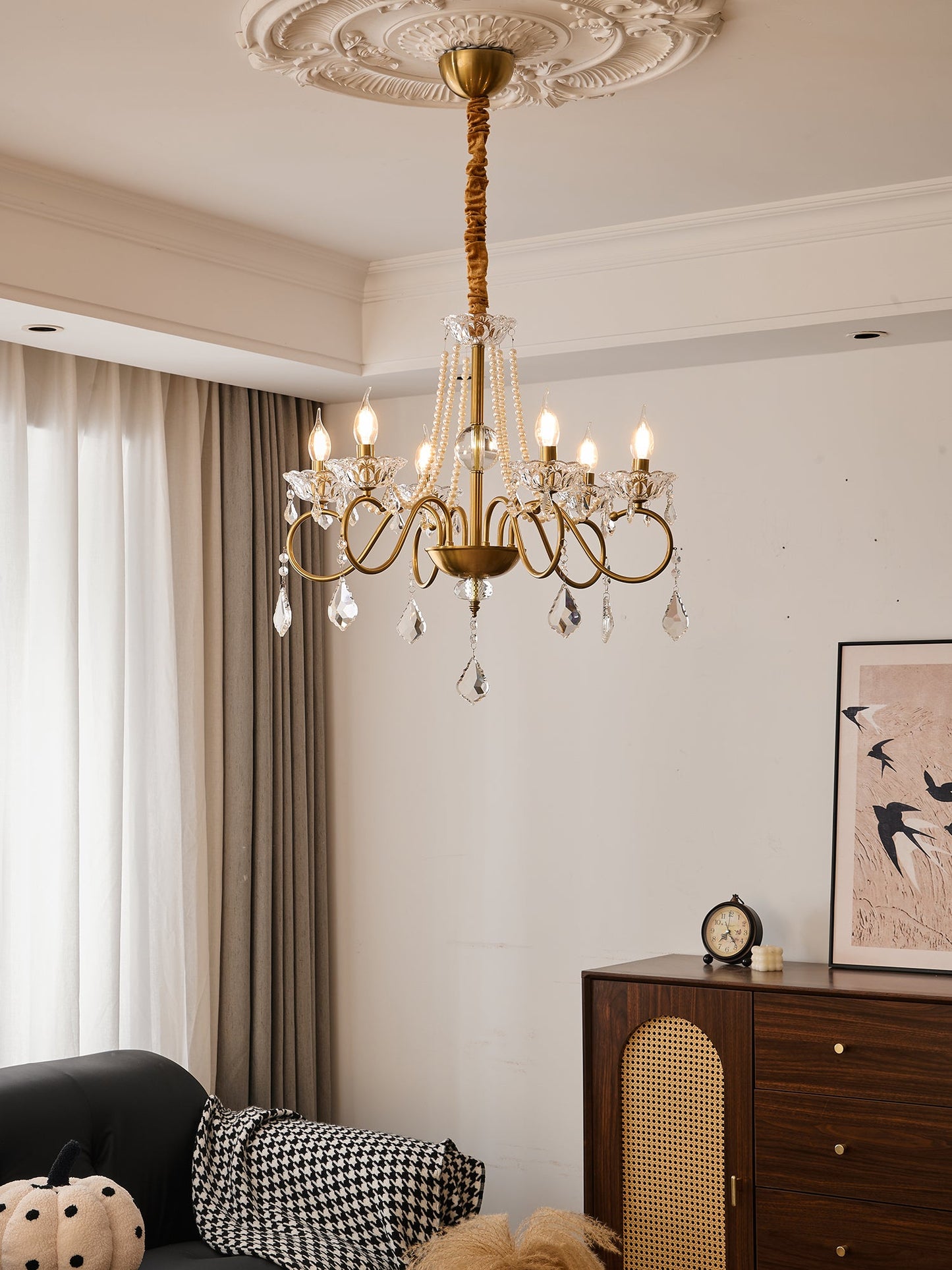 Opulent Pearl Crystal Chandelier - Elegant Design with Adjustable Heig