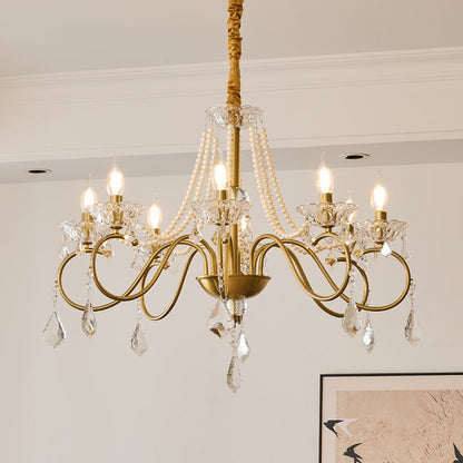 Opulent Pearl Crystal Chandelier - Elegant Design with Adjustable Heig