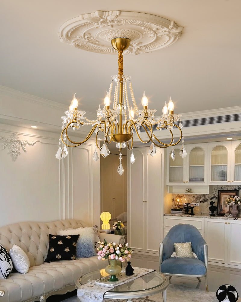 Opulent Pearl Crystal Chandelier - Elegant Design with Adjustable Heig