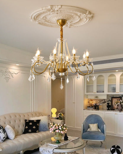 Opulent Pearl Crystal Chandelier - Elegant Design with Adjustable Heig