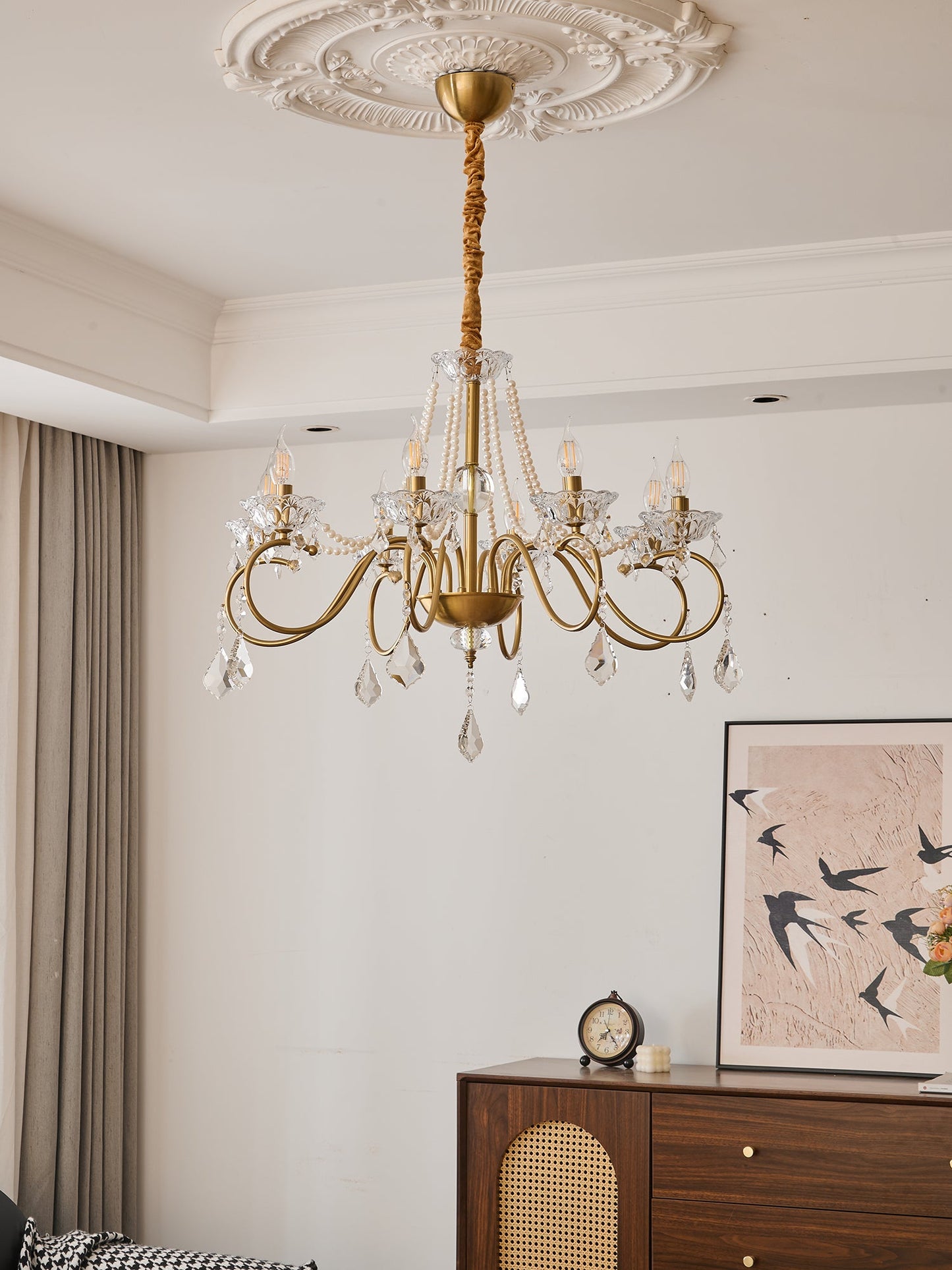 Opulent Pearl Crystal Chandelier - Elegant Design with Adjustable Heig