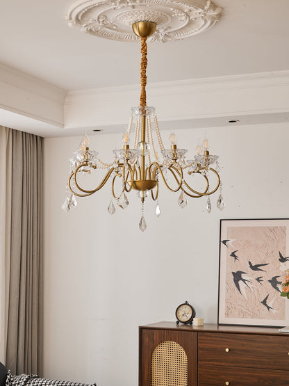 Opulent Pearl Crystal Chandelier - Elegant Design with Adjustable Heig