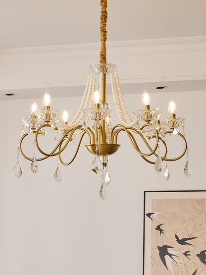 Opulent Pearl Crystal Chandelier - Elegant Design with Adjustable Heig