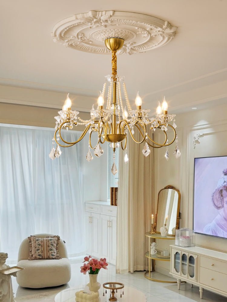 Opulent Pearl Crystal Chandelier - Elegant Design with Adjustable Heig