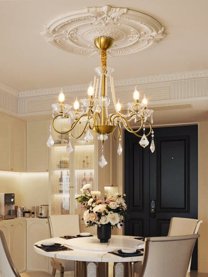 Opulent Pearl Crystal Chandelier - Elegant Design with Adjustable Heig