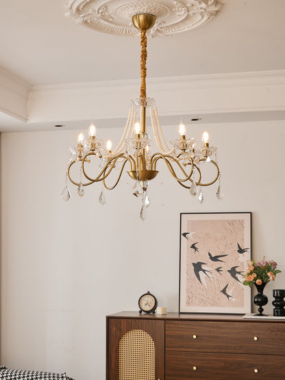 Opulent Pearl Crystal Chandelier - Elegant Design with Adjustable Heig
