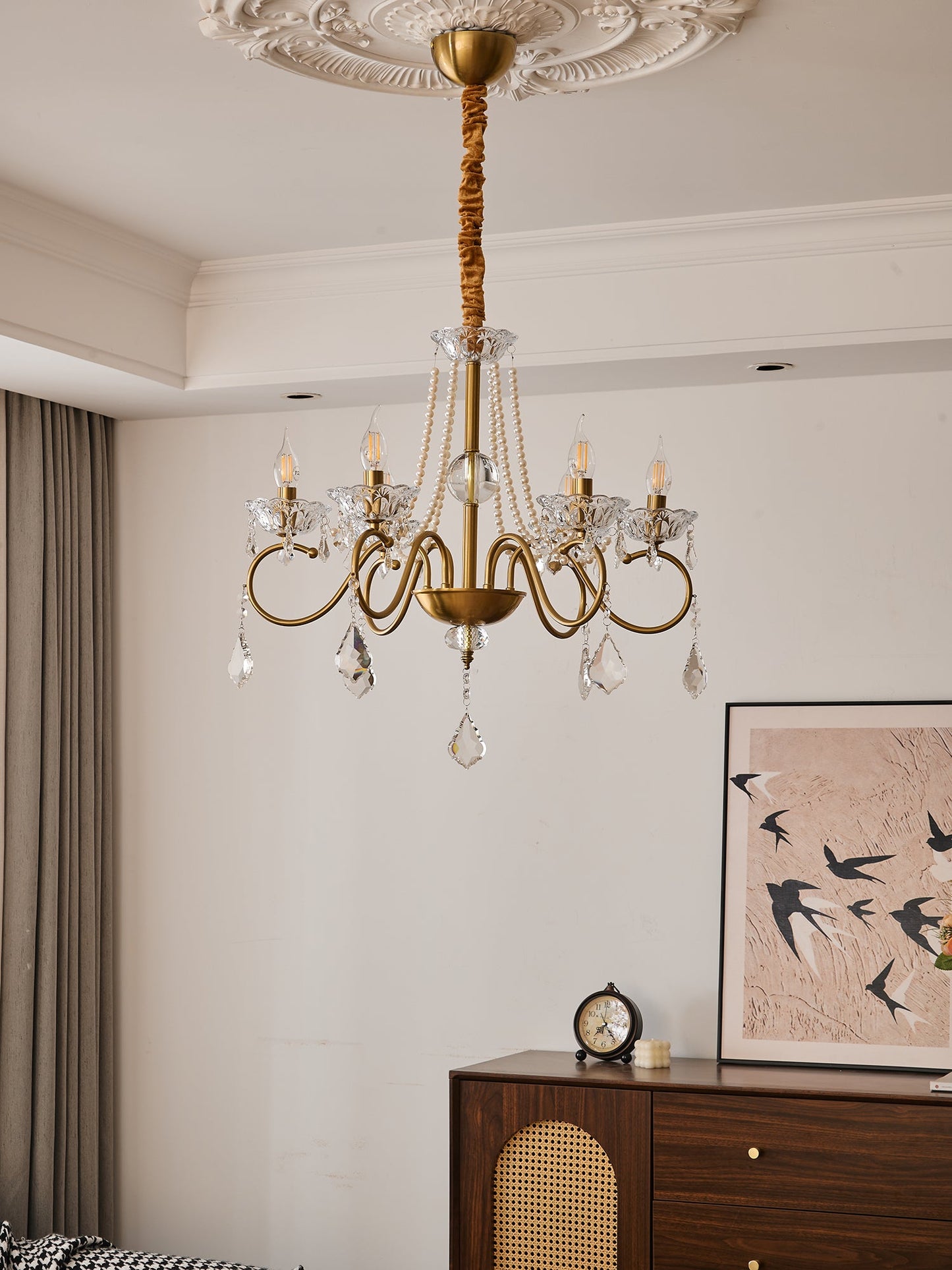 Opulent Pearl Crystal Chandelier - Elegant Design with Adjustable Heig