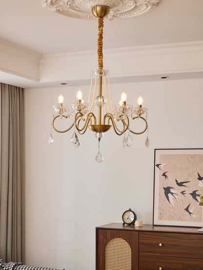 Opulent Pearl Crystal Chandelier - Elegant Design with Adjustable Heig