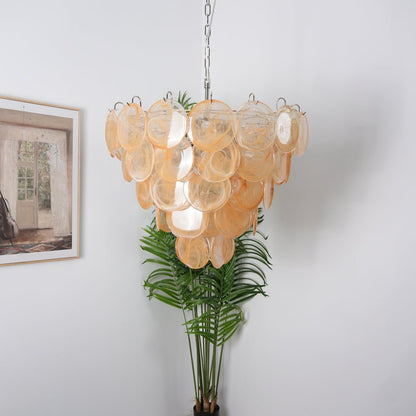 Modern Orange Glass Disc Chandelier - Elegant Design & Adjustable Heig