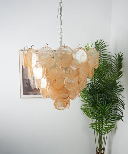 Modern Orange Glass Disc Chandelier - Elegant Design & Adjustable Heig