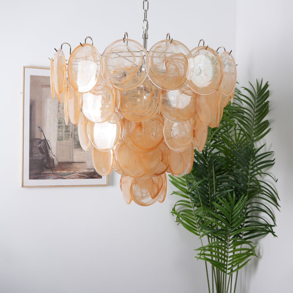 Modern Orange Glass Disc Chandelier - Elegant Design & Adjustable Heig