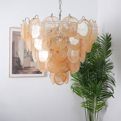 Modern Orange Glass Disc Chandelier - Elegant Design & Adjustable Heig