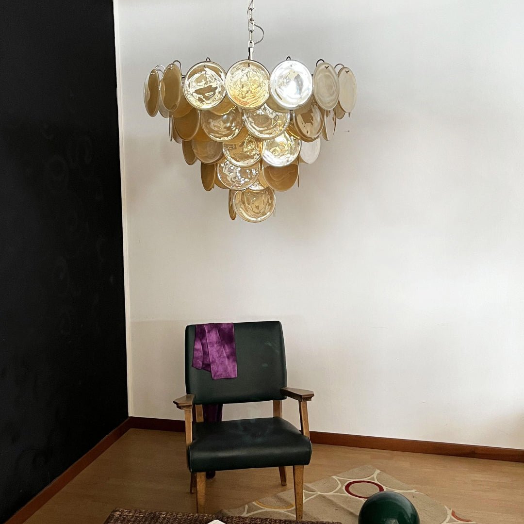 Modern Orange Glass Disc Chandelier - Elegant Design & Adjustable Heig