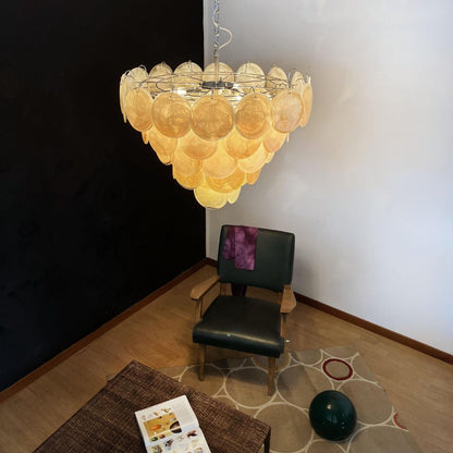 Modern Orange Glass Disc Chandelier - Elegant Design & Adjustable Heig