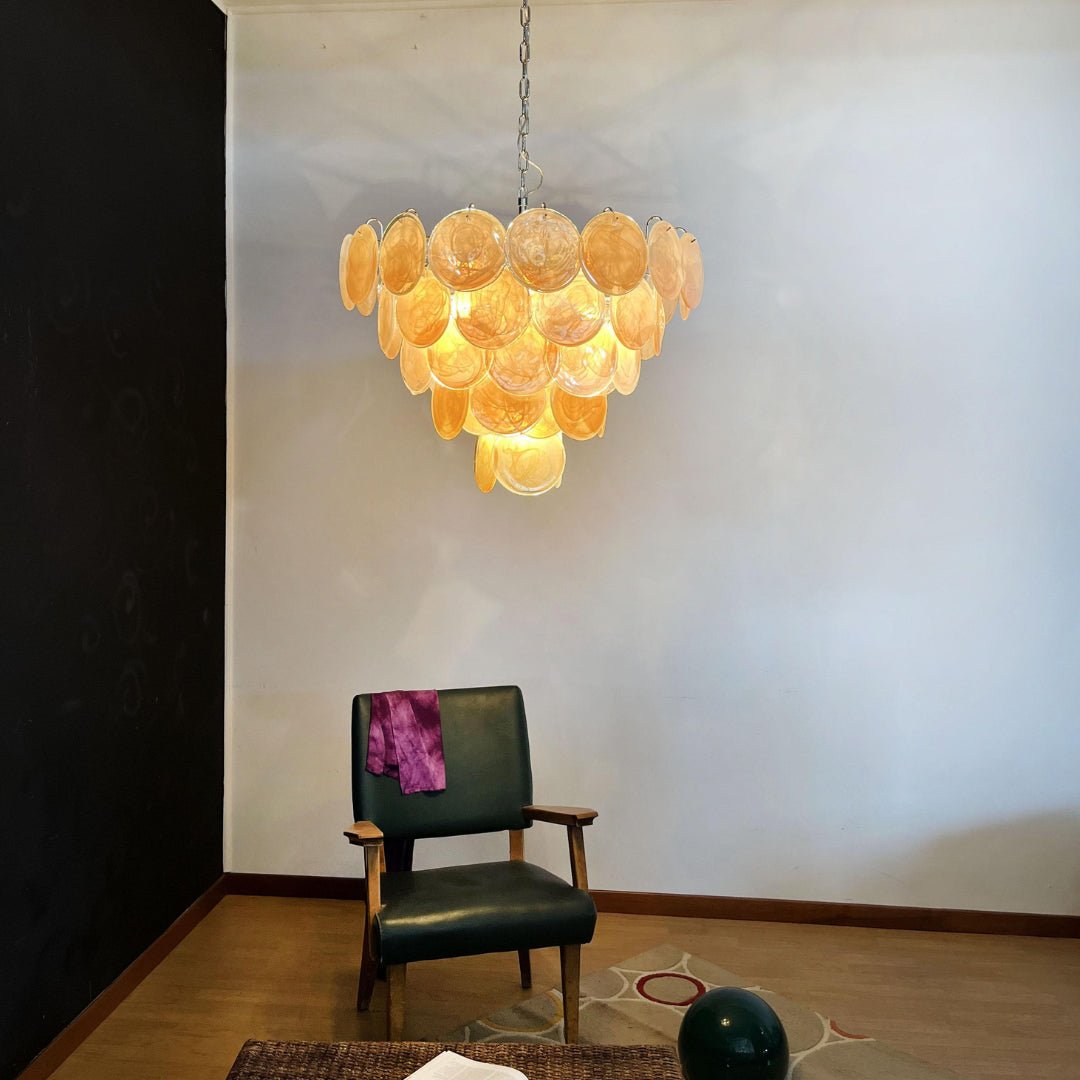Modern Orange Glass Disc Chandelier - Elegant Design & Adjustable Heig