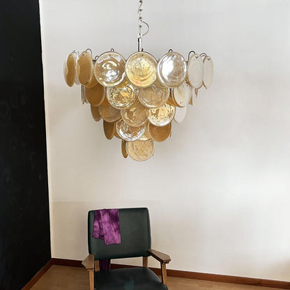 Modern Orange Glass Disc Chandelier - Elegant Design & Adjustable Heig