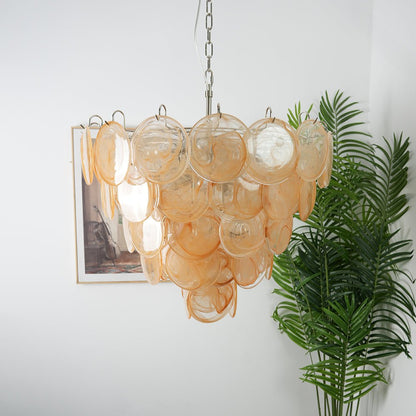 Modern Orange Glass Disc Chandelier - Elegant Design & Adjustable Heig