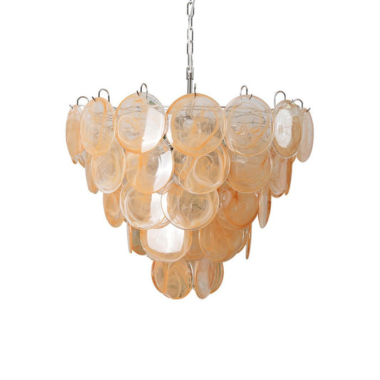 Modern Orange Glass Disc Chandelier - Elegant Design & Adjustable Heig