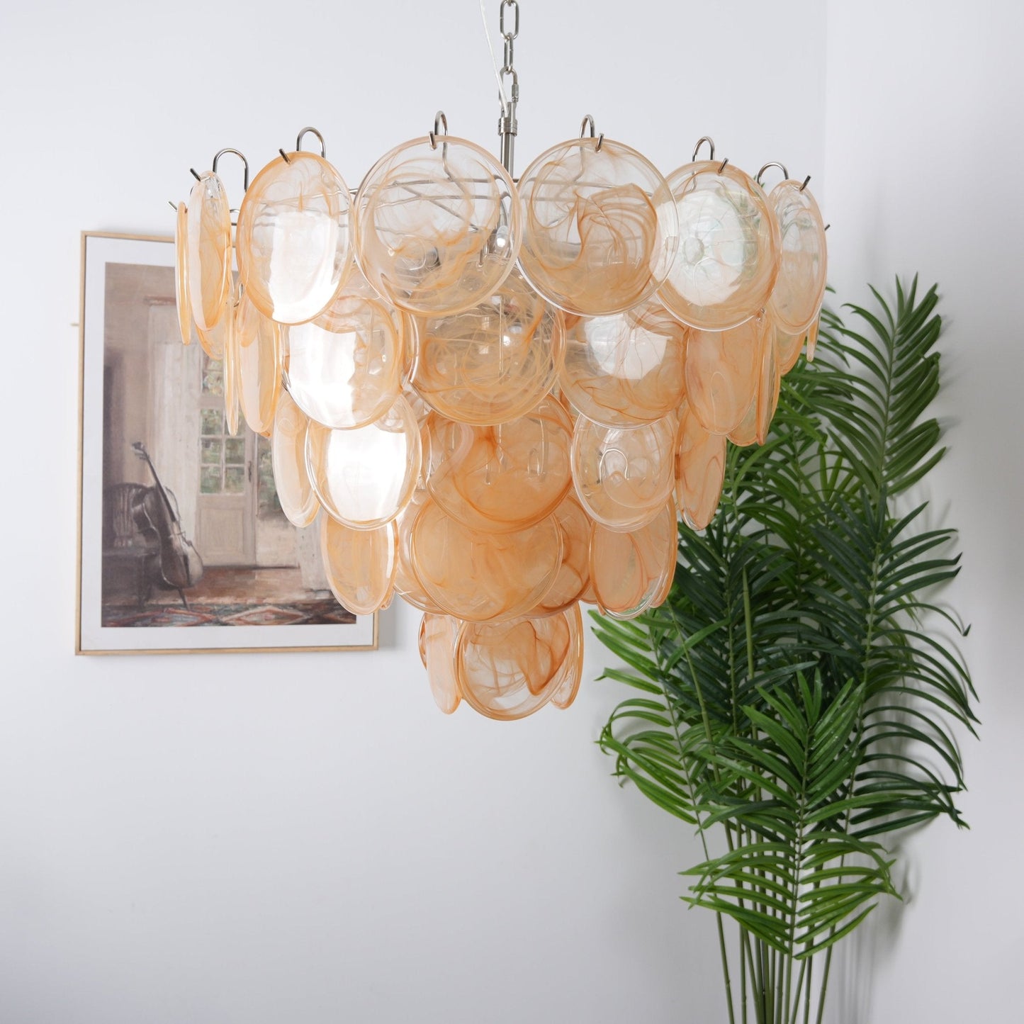 Modern Orange Glass Disc Chandelier - Elegant Design & Adjustable Heig