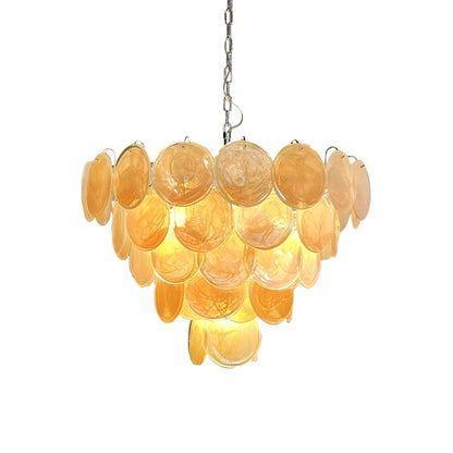Modern Orange Glass Disc Chandelier - Elegant Design & Adjustable Heig