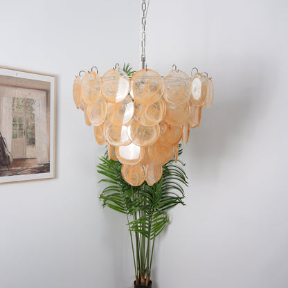 Modern Orange Glass Disc Chandelier - Elegant Design & Adjustable Heig