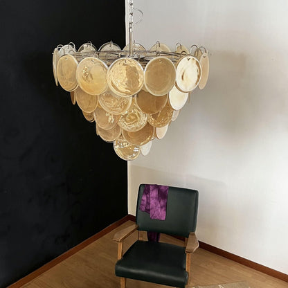 Modern Orange Glass Disc Chandelier - Elegant Design & Adjustable Heig