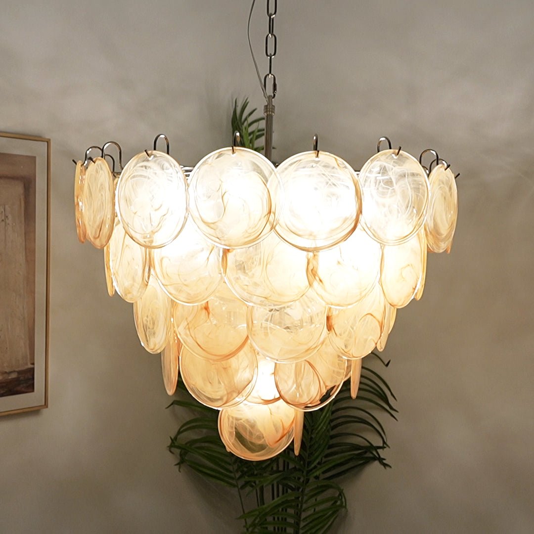 Modern Orange Glass Disc Chandelier - Elegant Design & Adjustable Heig