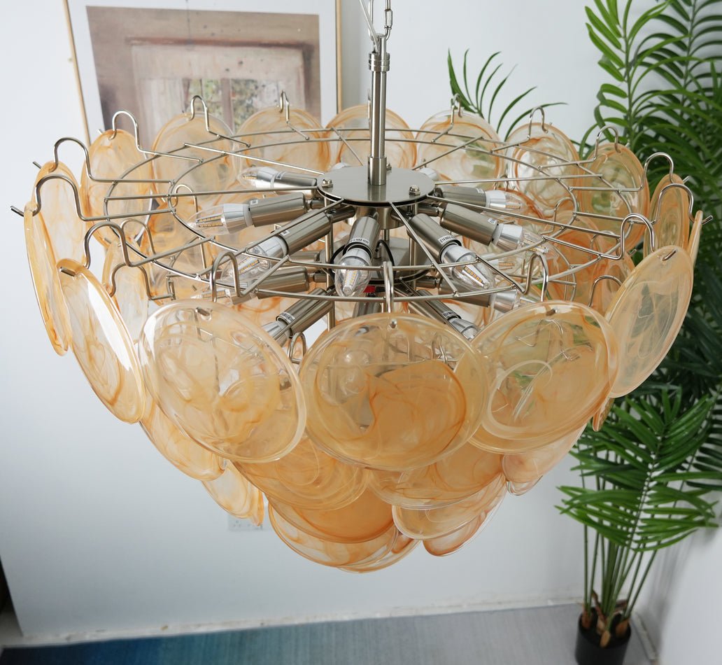 Modern Orange Glass Disc Chandelier - Elegant Design & Adjustable Heig