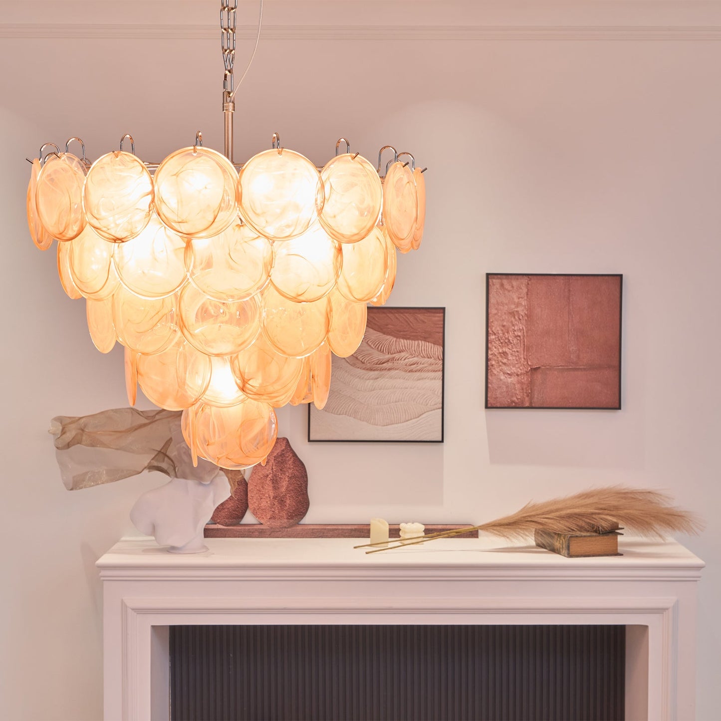 Modern Orange Glass Disc Chandelier - Elegant Design & Adjustable Heig