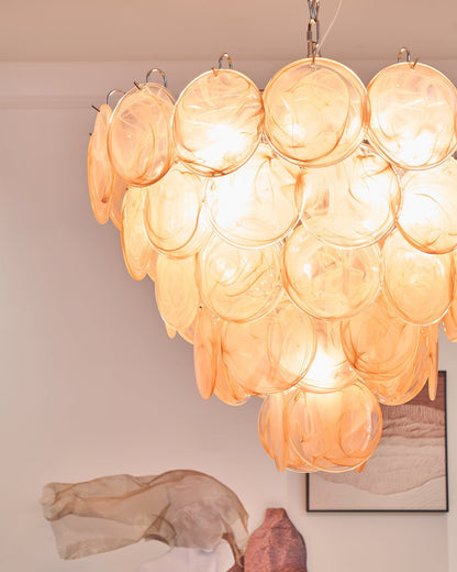 Modern Orange Glass Disc Chandelier - Elegant Design & Adjustable Heig