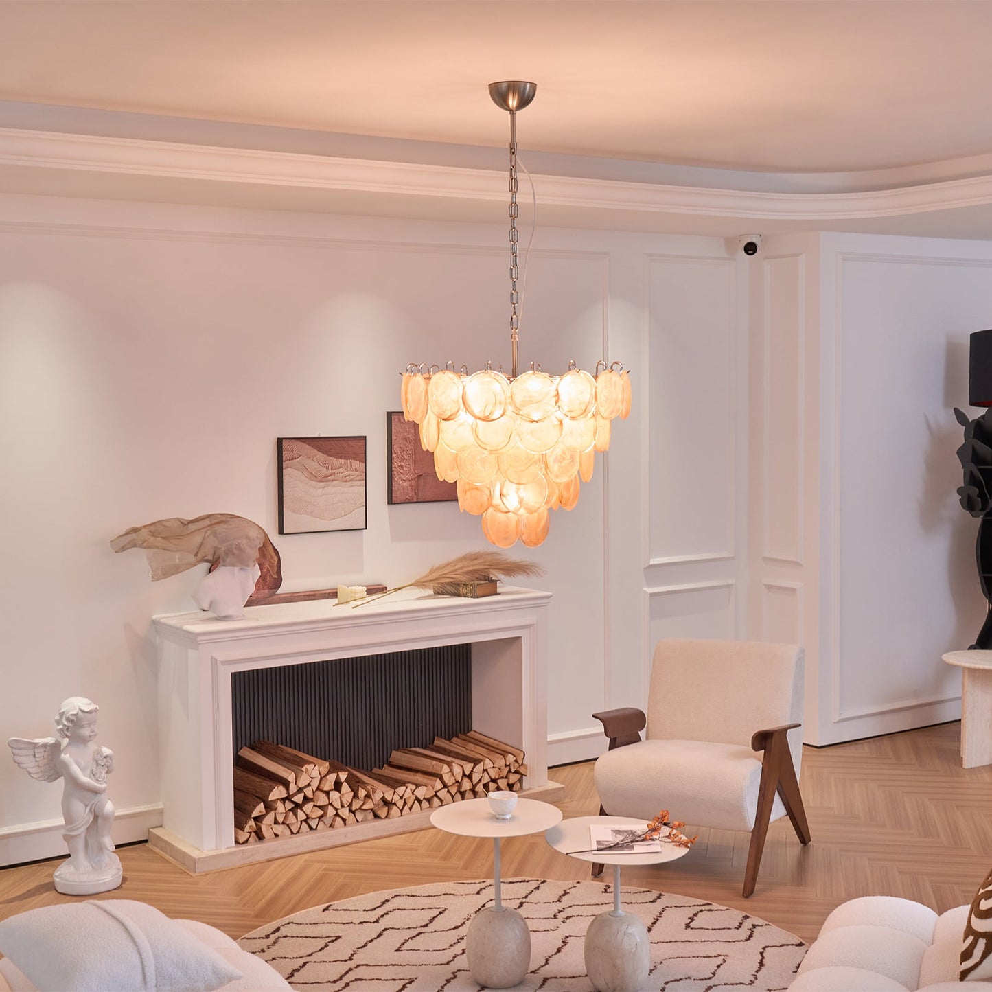 Modern Orange Glass Disc Chandelier - Elegant Design & Adjustable Heig