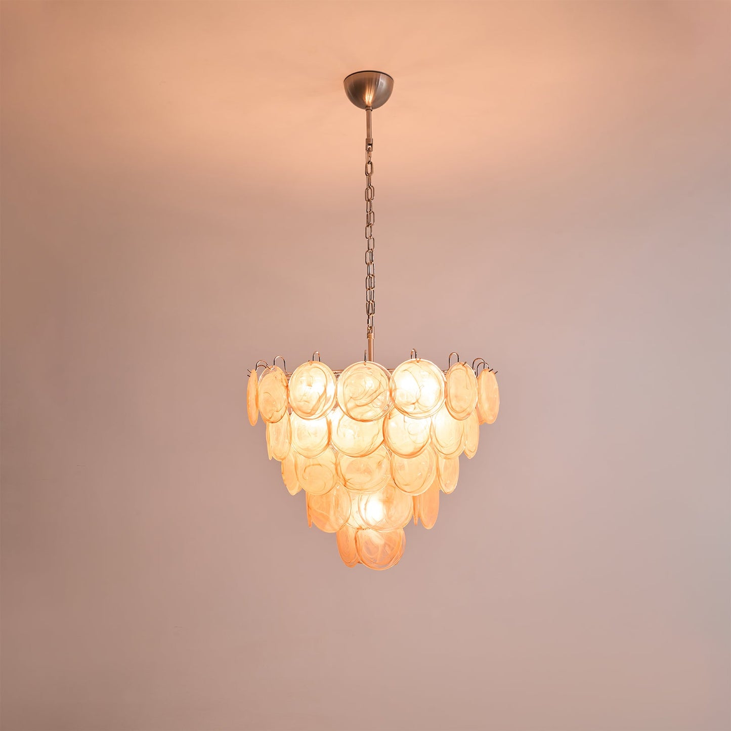 Modern Orange Glass Disc Chandelier - Elegant Design & Adjustable Heig