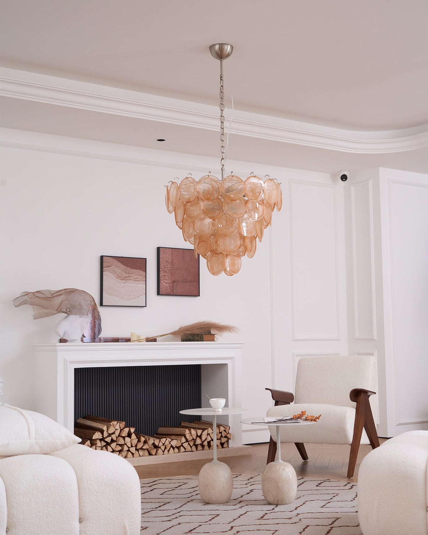 Modern Orange Glass Disc Chandelier - Elegant Design & Adjustable Heig