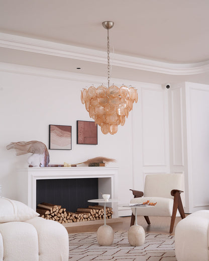 Modern Orange Glass Disc Chandelier - Elegant Design & Adjustable Heig