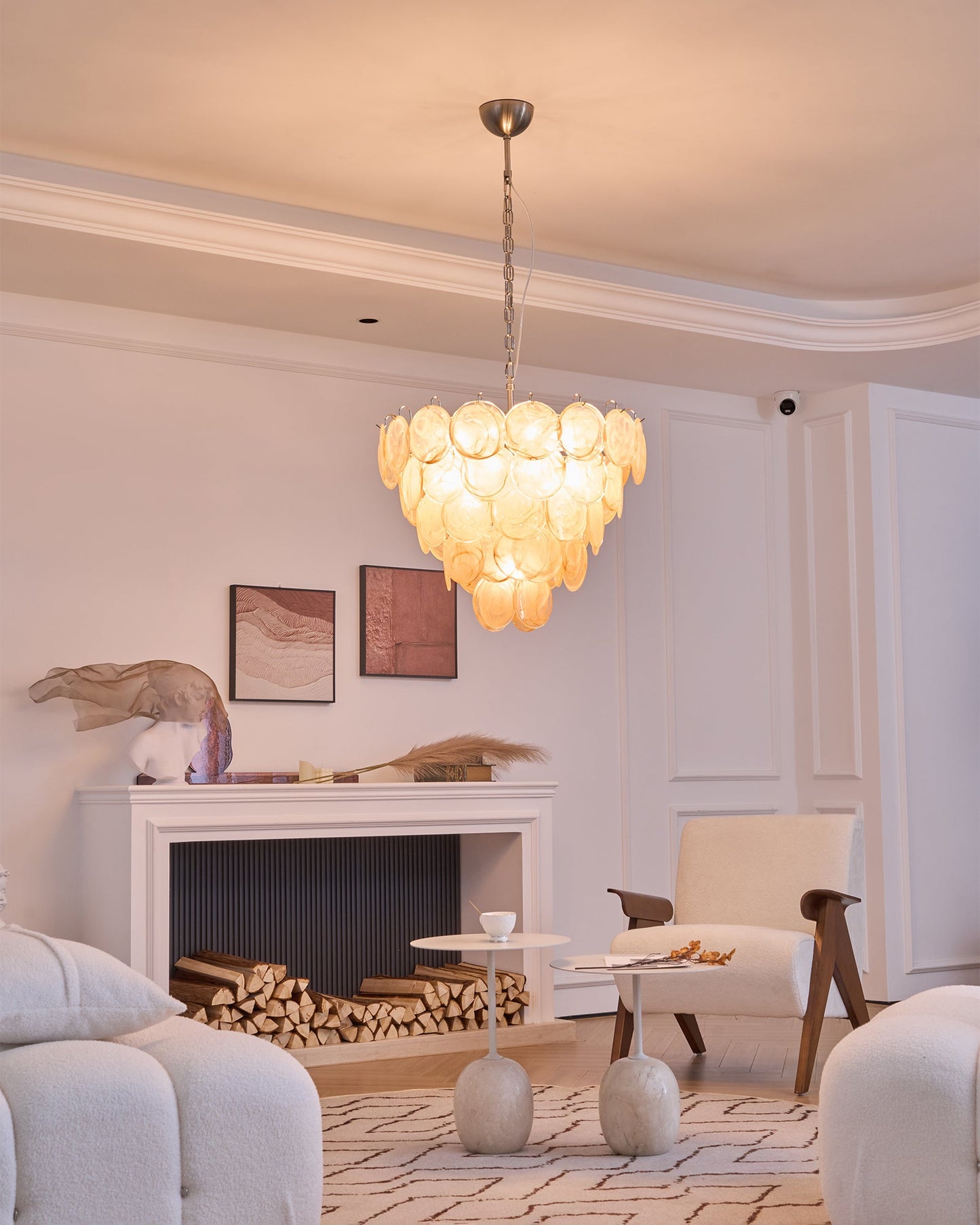Modern Orange Glass Disc Chandelier - Elegant Design & Adjustable Heig