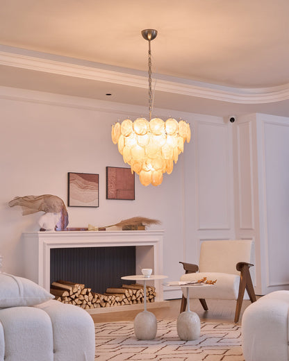 Modern Orange Glass Disc Chandelier - Elegant Design & Adjustable Heig